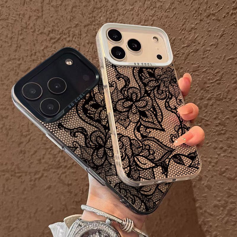 Husă de Telefon cu Model Dantelă Neagră Pentru iPhone 17 Pro Max 16 15 14 Plus 13 12 11 Pro Max 16E 17Air X XR XS Max Husă Moale Antishock