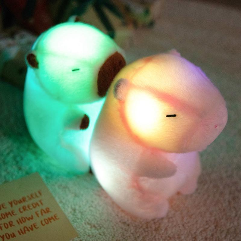 24cm Leuchtendes Capybara Stofftier Weiche Plüschtiere mit buntem LED-Nachtlicht Capybara Spielzeug Kinder Urlaubs-Jungen Geburtstagsgeschenk