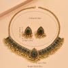 Bollywood Style 1 Pair Of Earrings + 1 Necklace Vintage Jewelry Set Retro Design Inlaid Gemstone Match Daily Outfits Party Accessories