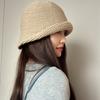 Japanese and Korean Autumn Wool Knitted Bucket Hat Women's Retro Curled Pullover Hat Warm Large Head Fisherman Hat