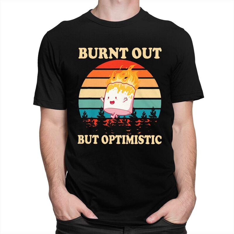 Male Burnt Out But Optimistic T Shirt Streetwear Short Sleeves Cotton Retro Sunset Camping Tshirt Leisure Graphics Tee Tops