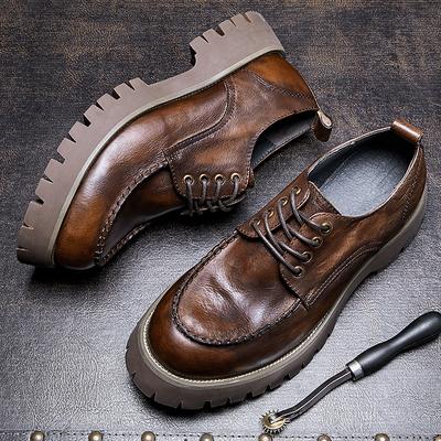 Men'S First Layer Cowhide Soft Leather Soft Bottom Round Head Thick Sole British Business Dress Work Casual Leather Shoes