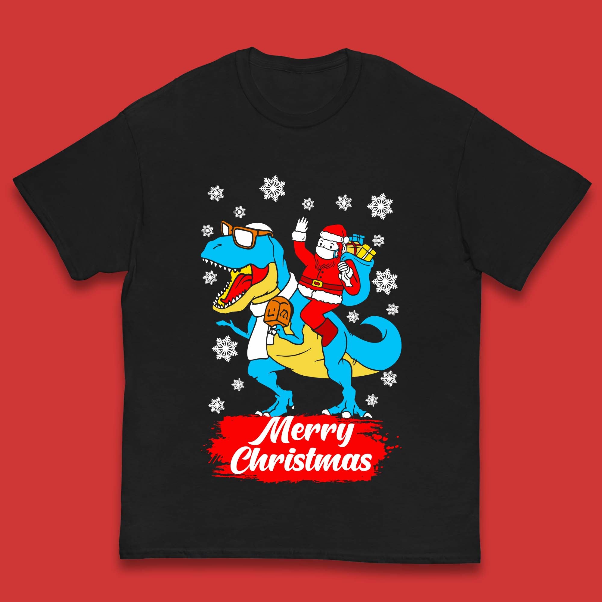 Santa Claus Riding T-Rex Christmas Kids T-Shirt 100