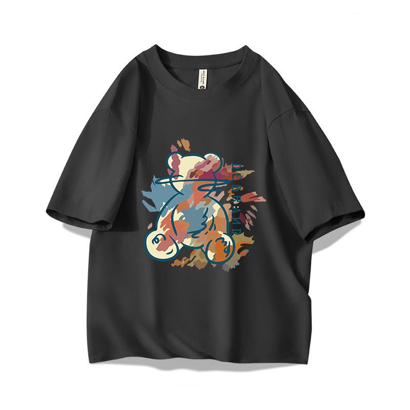 Graffiti Illustration Bear Printing Y2K Girls 100 Cotton TShirt Summer Casual Trendy Vintage Oversized Short Sleeve Unisex Tee