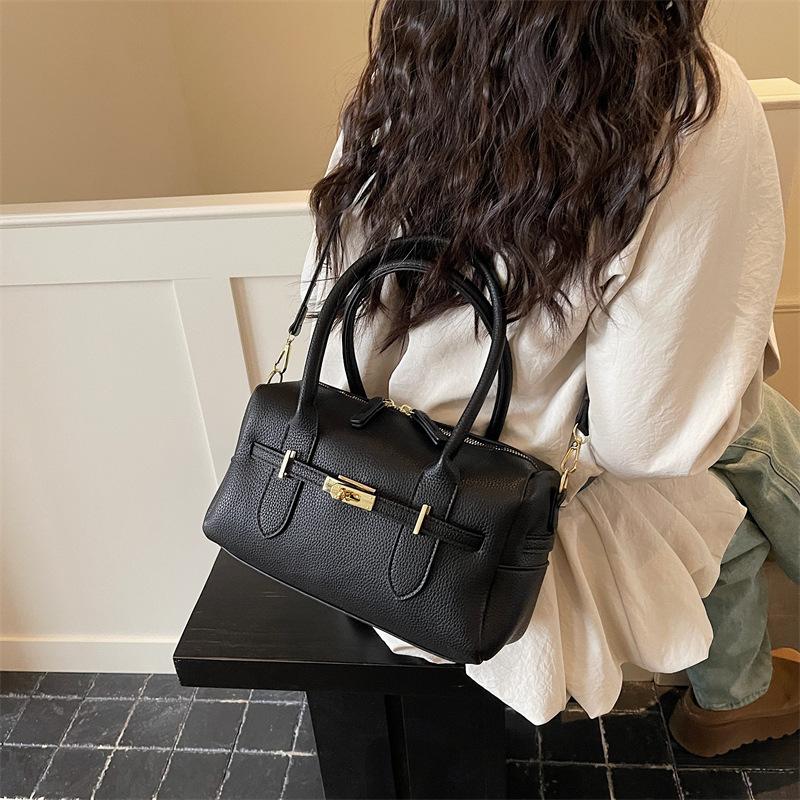 Bolso de Mano Clásico de Piel Sintética Granulada con Asa Superior y Correa de Hombro Desmontable Ideal para la Moda Cotidiana y la Elegancia