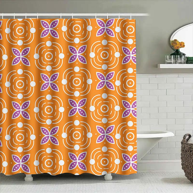 

Modern Floral Bath Curtain Orange Purple Geometric Design for Bathroom Decor 90x180cm