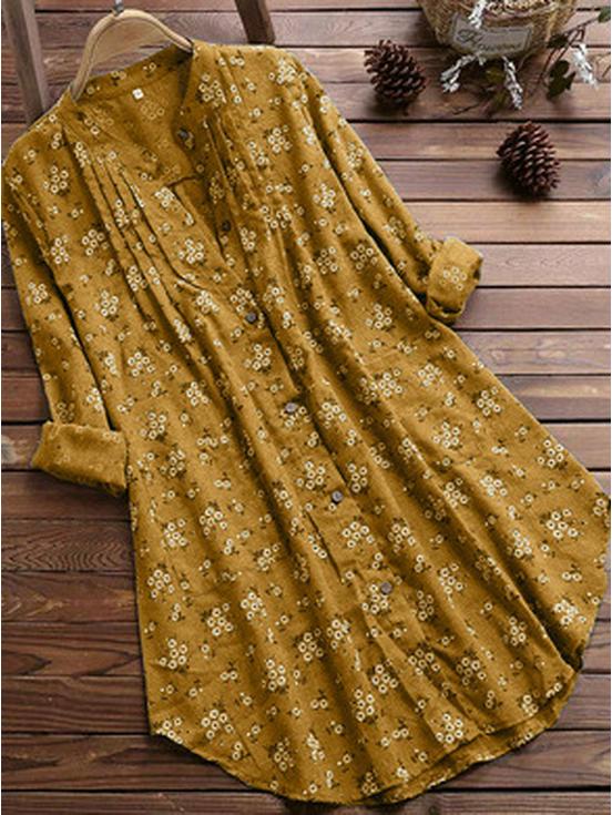 

2026 Hot-Selling Women s Cotton Linen Floral Mid-Length Loose Shirt 3XL жовтий