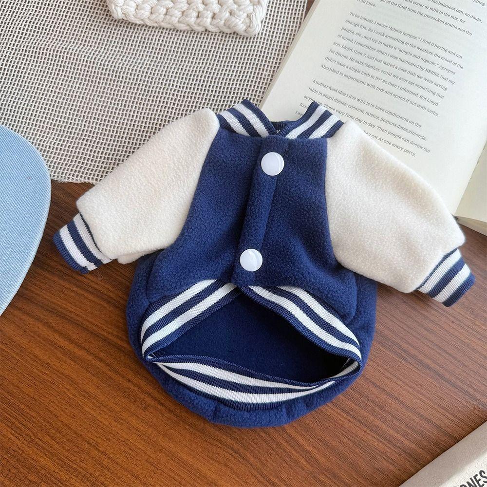 Material Pet Clothing Windproof Design Thick Fabric Dog Clothing Striped Collar Baseball Uniform Style Warm Jacket Puppy Wear