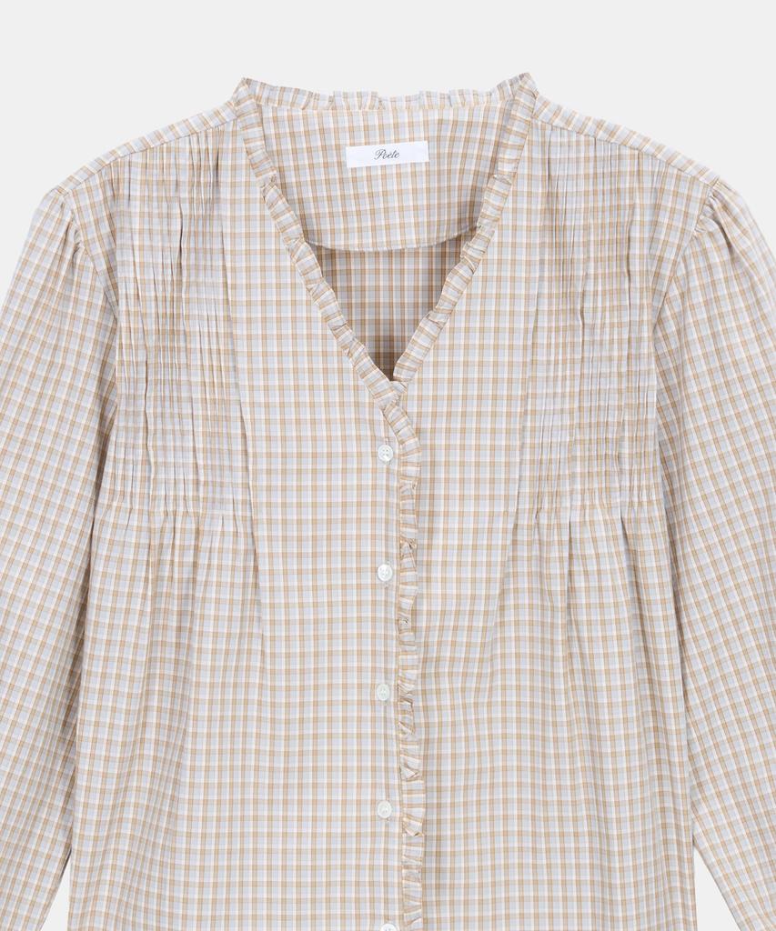 Poetseouul Frame Frill Blouse_Check Beige