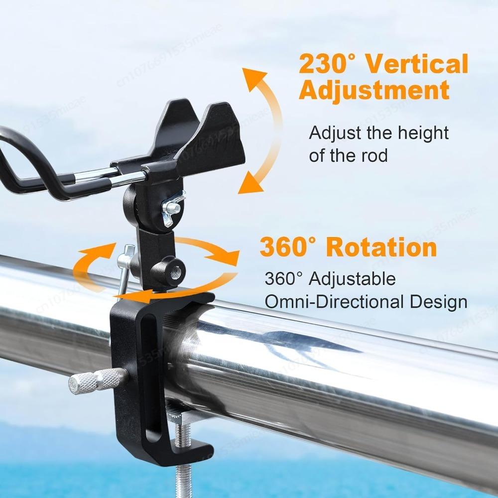 Pack Upgraded Boat Fishing Rod Holders Universal 360 Degree Adjustable AluminumFishing Rod Holder with Enlarge Clamp for Men