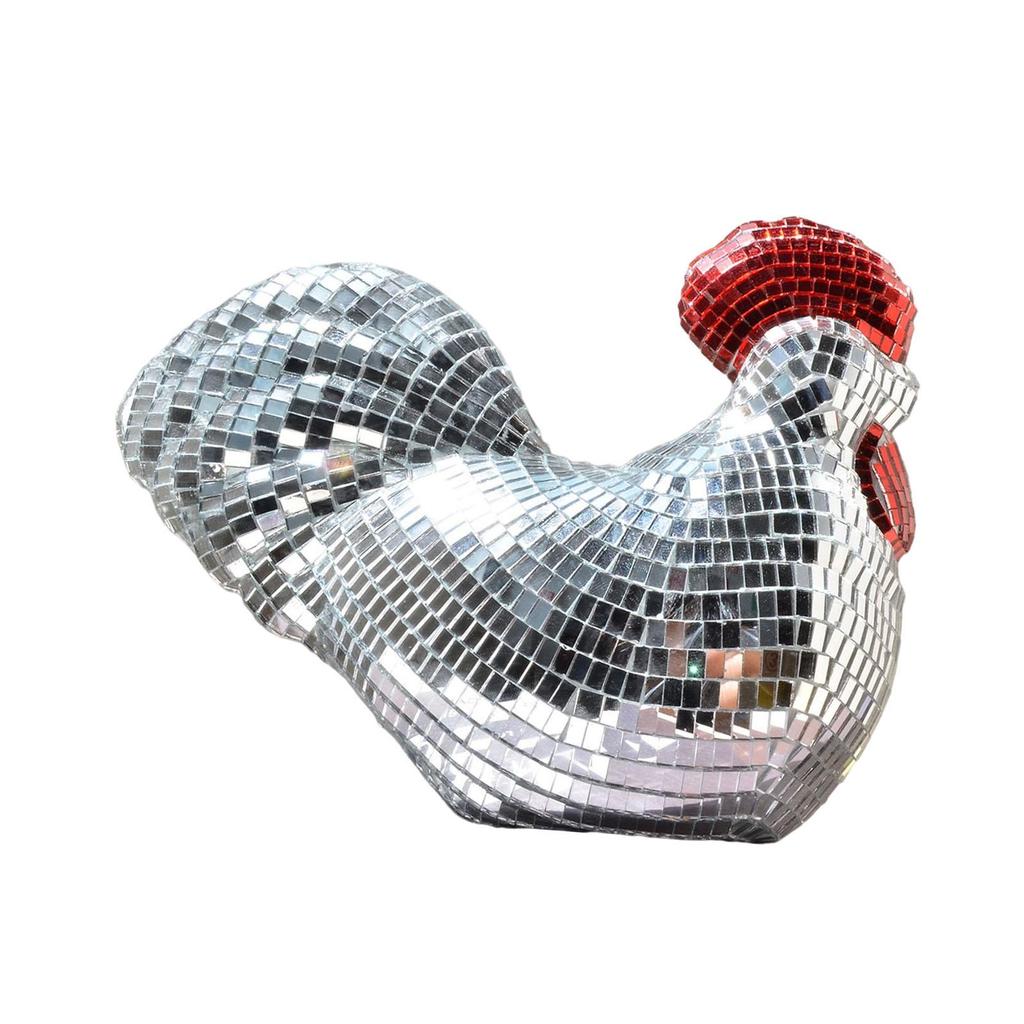Ball Chicken Statue Figurine Disco Rooster Ornament Decoration Foam Glass Sparkling Appearance