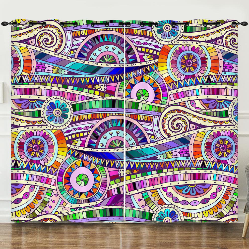 Curtain Ethnic Style 3D Digital Printing Blackout Curtain Punching