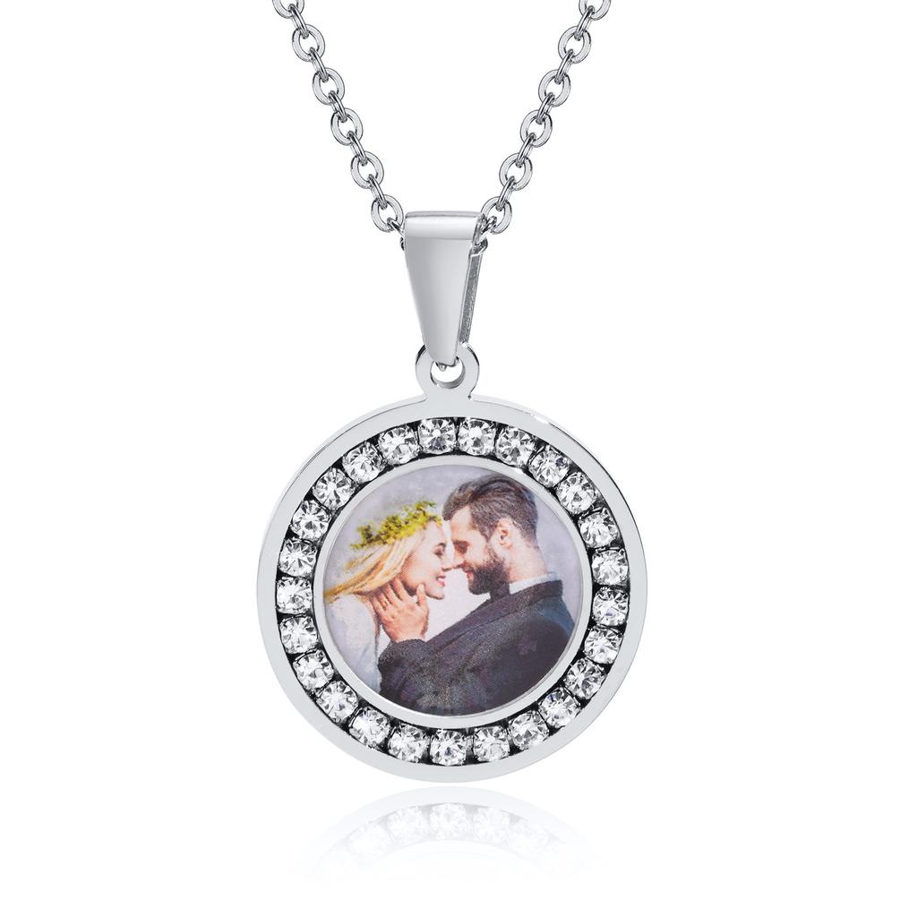 Xiaomi Vnox Photo Frame Necklaces for Men Women, Stainless Steel Coin Pendant with AAA CZ Stones, Customize Love Gift