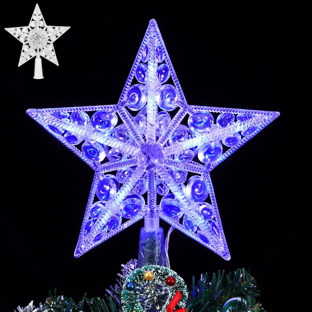 1Pcs Xmas Tree Topper Light Star Shaped LED Lamp Reusable Plastic Christmas Tree Decor for Festive Home Party Decoration
