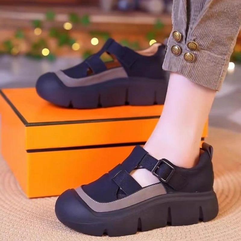 

Сандалии Baotou Roman женские летние 2025 новые легкие повседневные сандалии с мягкой подошвой и полой пряжкой на толстой подошве 35 чёрный