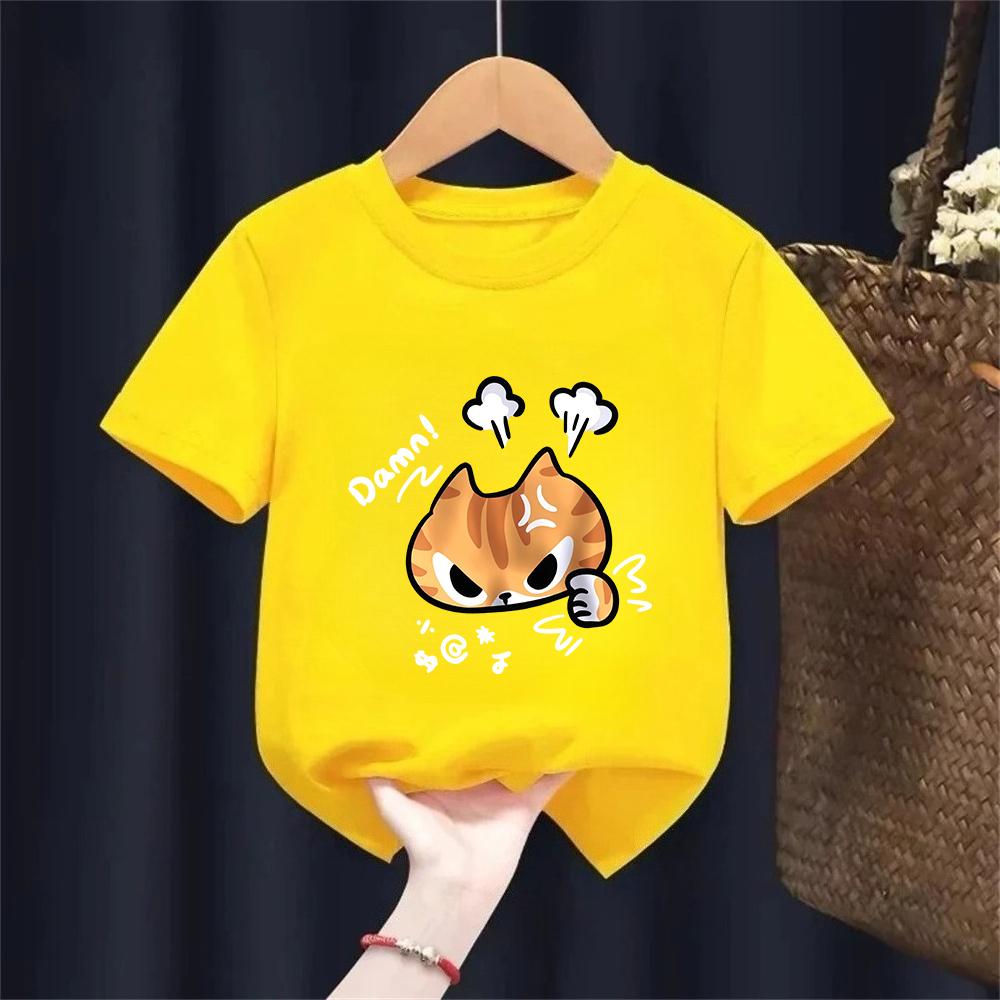 The Angry Cat Printed Roundneck and Kids Top Clothing New Fashion BoyGirl Summer Clothing Cartoon Graphic TShirt