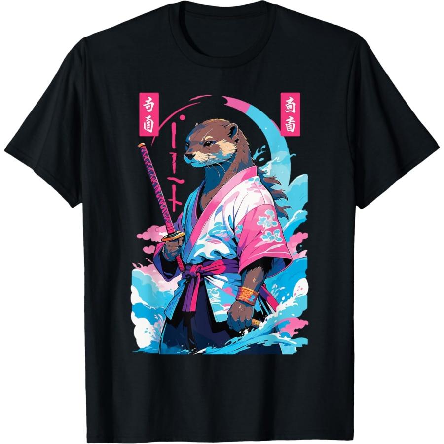 Samurai Otter in Aesthetic Vaporwave Style T-Shirt XXXXXL