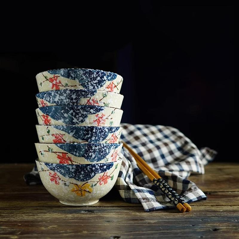 4pcs Ceramic Rice Bowl Set Cereal Soup Dessert Snack Bowl Kitchen Salad Serving Bowl Tableware Microwave Safe Japanese Style 5"