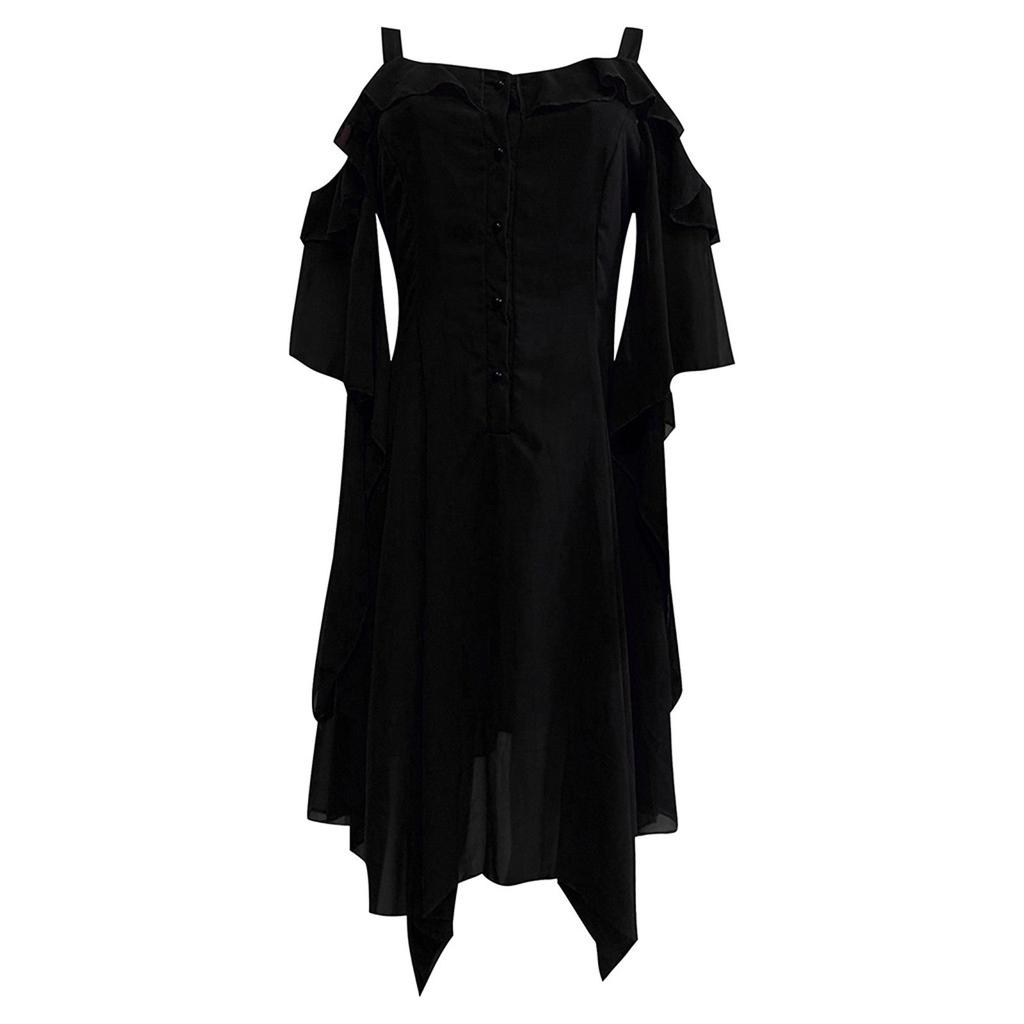 Damen Übergröße Mode Schulterfrei Gothic Rüschen Trägerkleid Unregelmäßiges Kleid,S-5XL,