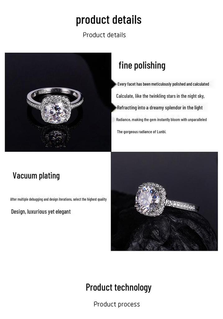 S925 Sterling Silver 1ct Moissanite Ring for Women - High-End European and American Luxury Jewelry Accessory