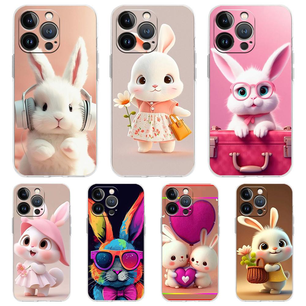 A Cute Rabbit With A Purple Hat Phone Case for iPhone 16 15 14 13 12 Pro Max Transparent for iPhone 11 Pro Max 7 8 Plus XS Bags