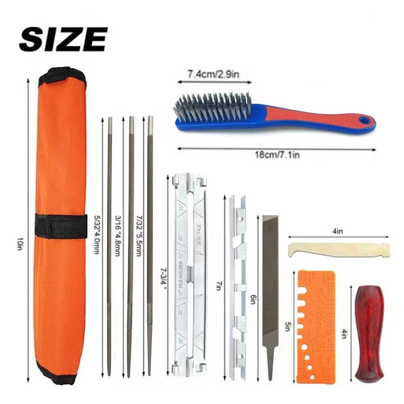 10/ 11/12 Pcs Set Professional Chainsaw Chain Sharpening Kit Tool Hardwood Handle Round/Flat File Guide Bar File Sharpener Tools