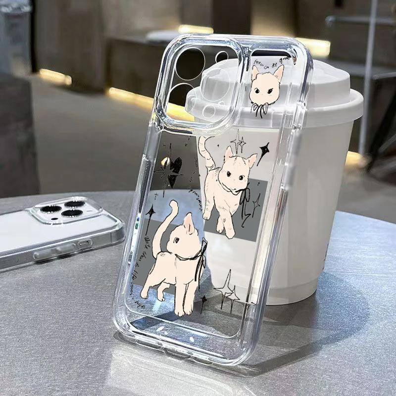 Cute Kitten Sketch Art Phone Case for iPhone 17 16 15 14 13 12 11 Series Pro Max Plus SE Double Layer Protection