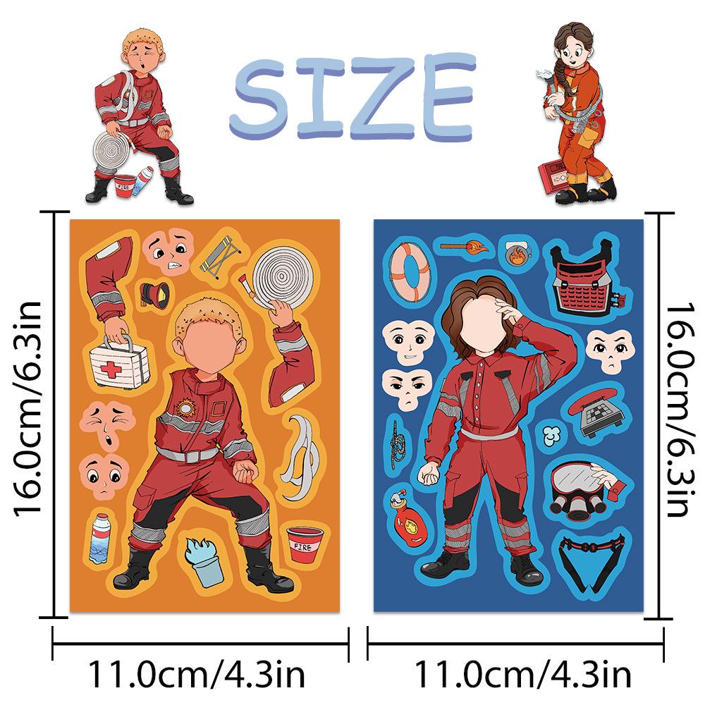 8 Sheets Cartoon Firefighter Face Swap Stickers for Laptops, Motorcycles, and Helmets