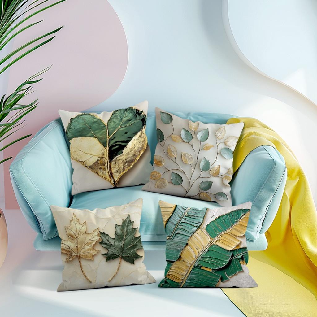 Simple Leaf Pattern Home Decor Pillowcase Bedroom Living Room Sofa Decoration Polyester Cushion Cover with Zipper