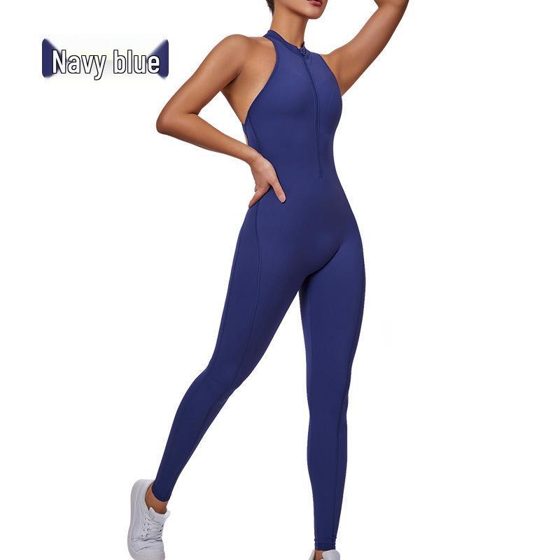 

Европейско-американский стиль комбинезон для йоги на молнии с контролем живота, эффектом подтяжки ягодиц и нагрудными вкладышами S