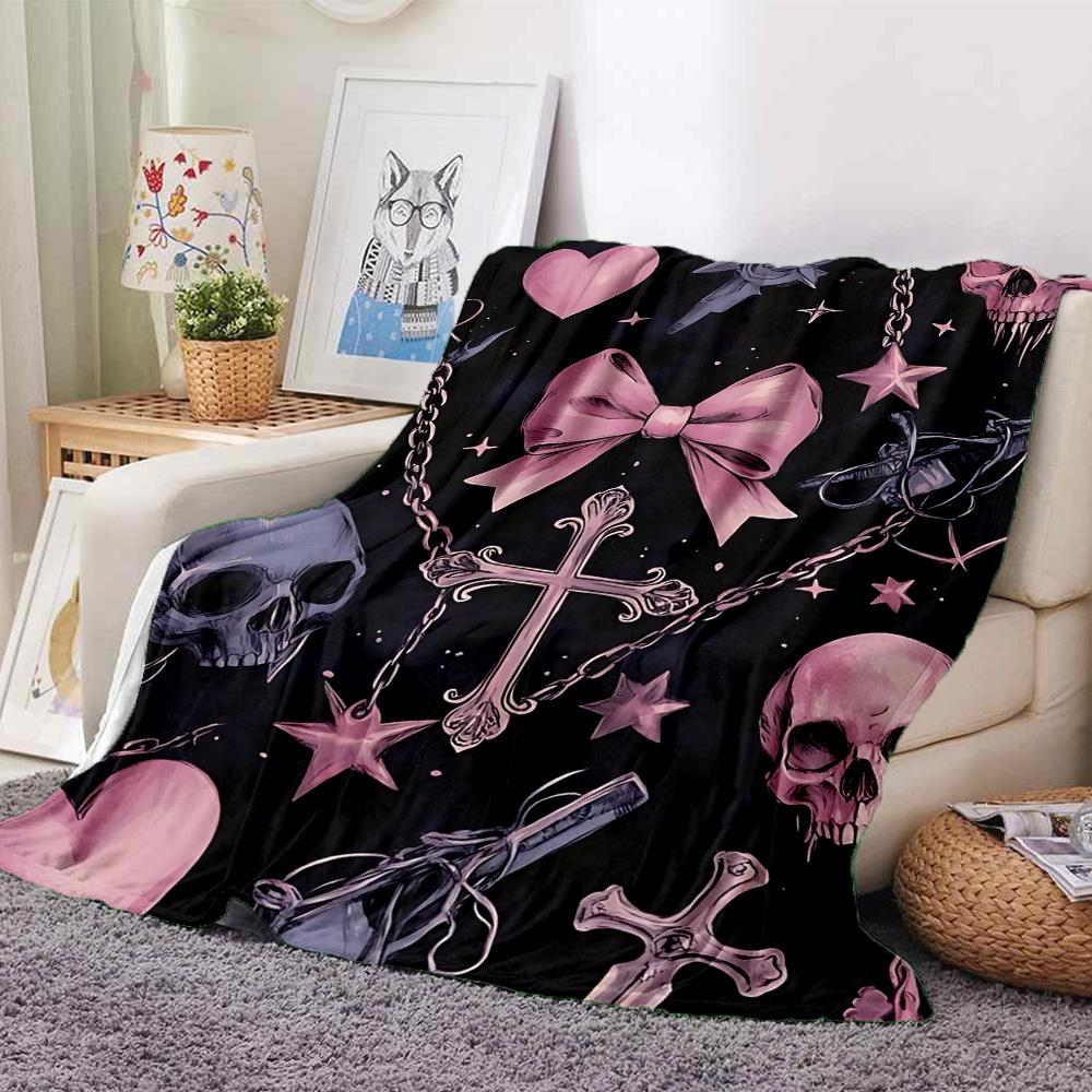 1pc Gothic Elements Print Blanket Lightweight Flannel Throw Blanket For Sofa, Bed, Living Room, Office, Outdoor Travel, Camping