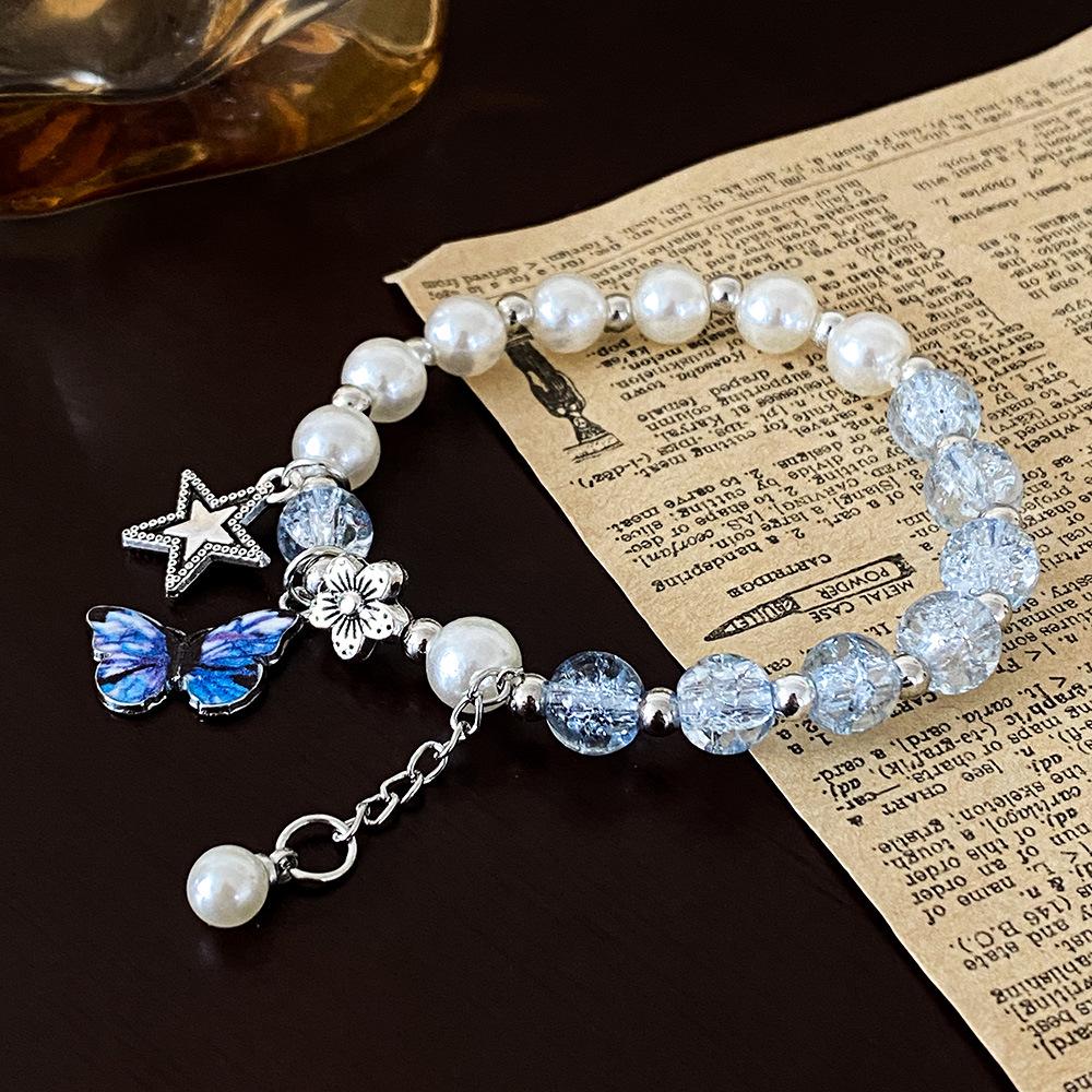 Popcorn Flower Butterfly Bracelet - Sweet Forest Style Glass Beaded Bracelet for Women or Best Friend Gift