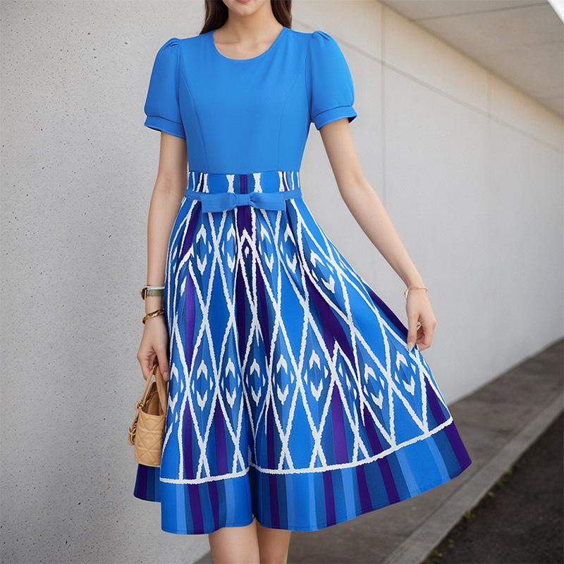 

ZANZEA Женское повседневное платье с круглым вырезом и коротким рукавом Летнее платье с принтом 4XL синий