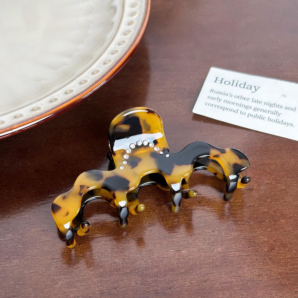 Stylish Korean Acetate Medium Wave Hair Clip With Gemstone Accents For Updos Chic