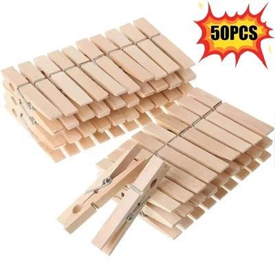 50 Stück Wäscheklammern, Holzwäscheklammern, 7,2 cm, natürliche Holzfarbe, robuste Holzklammern zum Aufhängen von Kleidung, dekorativen Fotos im Freien