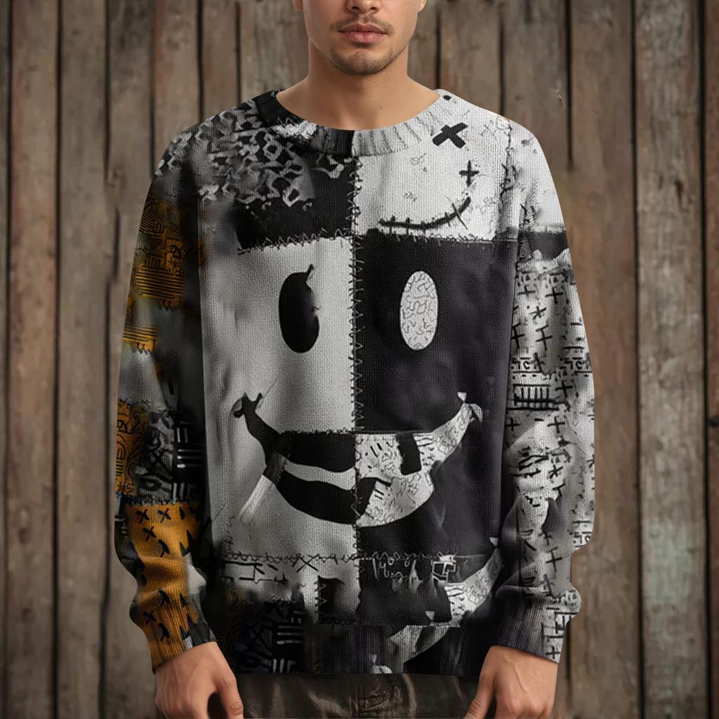 Men's Long Sleeve Pullover Sweater Casual Halloween Print Knit Oversized Sweater