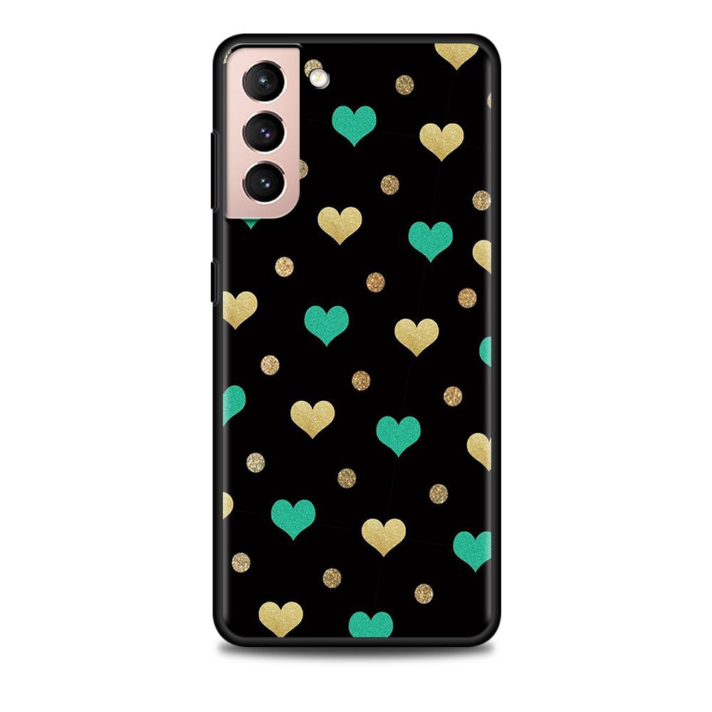 Niedliche Mädchenhafte Rosa Goldene Herzen Hülle für Samsung Galaxy S20 FE S21 S22 Ultra S10 Plus S9 S8 S10e S7 Edge Silikon Schwarz Handyhülle