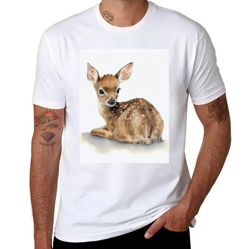 Deer Forest Animal Watercolor Painting Tshirt Moisture Control Sports Tee