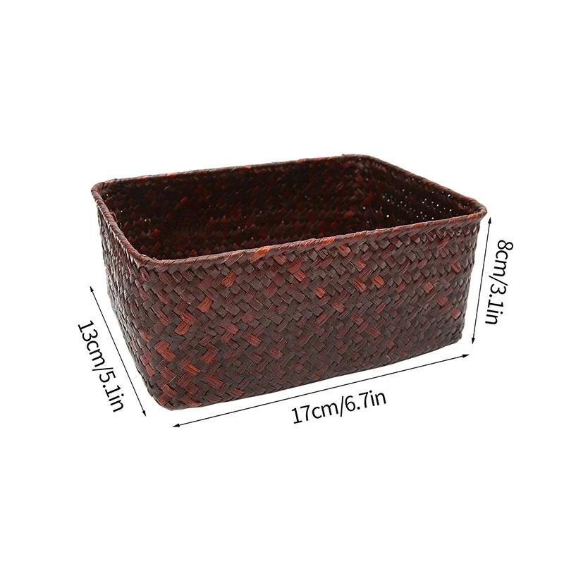 Handmade Woven Seagrass Storage Basket Desktop Straw Rattan Organzier Picnic Storage Box Desk Cosmetic Fruit Sundries Container