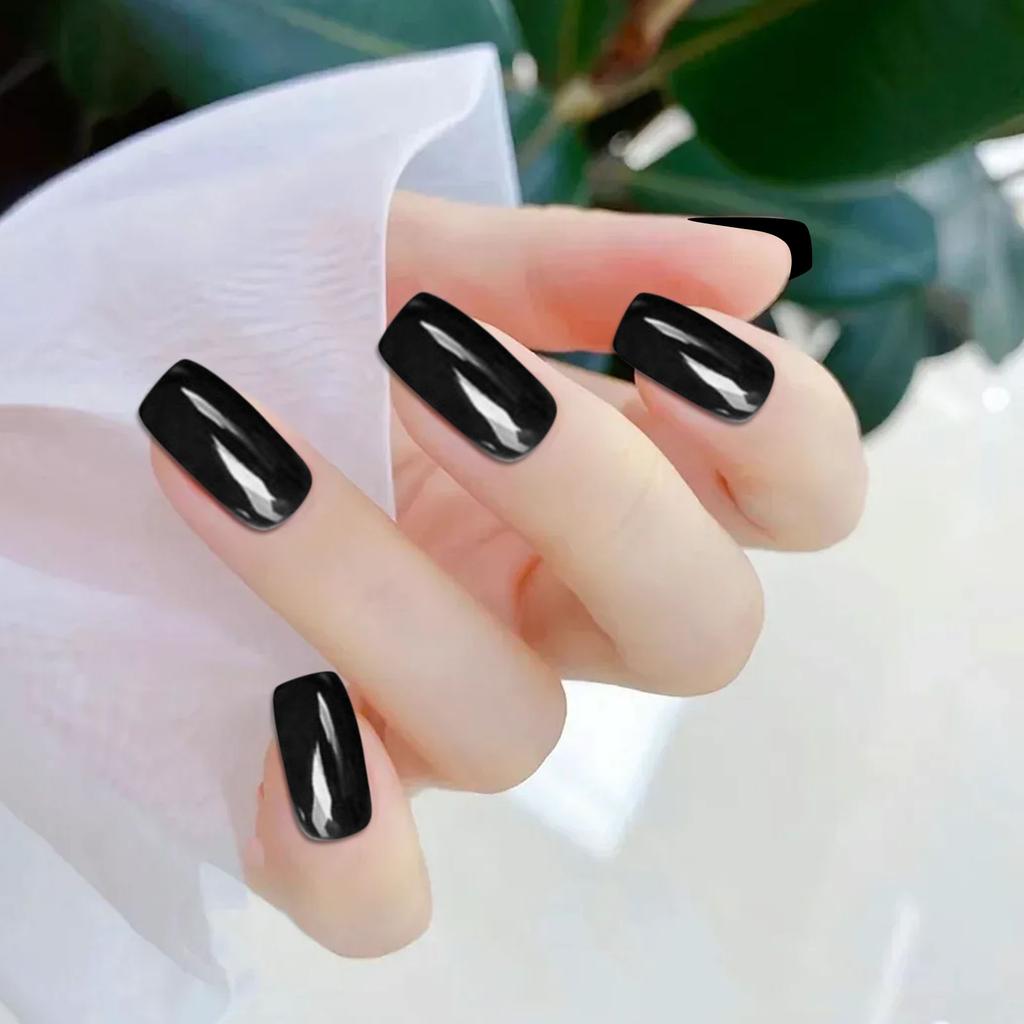Press-on Nails, Short Square-shaped Nails, Dark-coloured Wearable Nails, Removable Finished False Nail Stickers 5ml