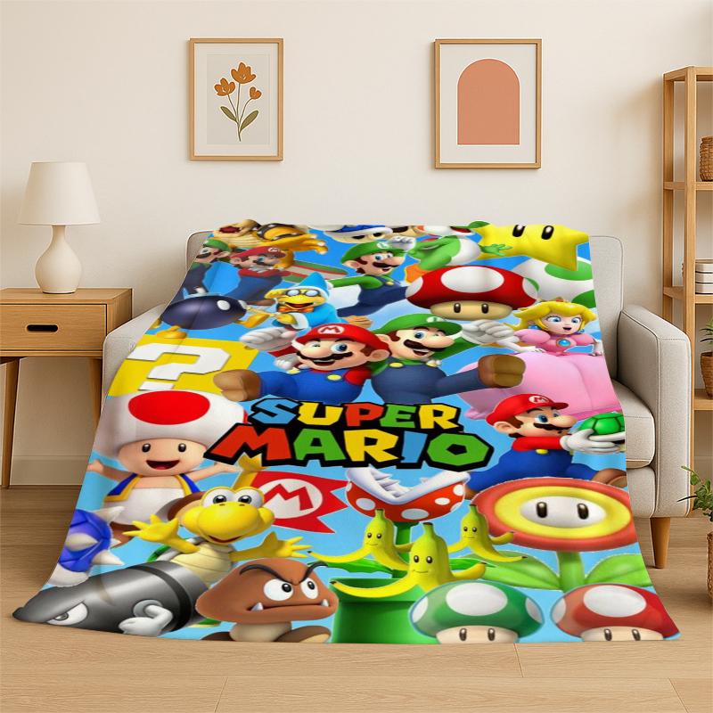 Cartoon M-Mario Bros Game Flannel Blanket Soft Warm Throw Blanket for Bedroom Living Room Bed Travel Camping Picnic Gift Kids