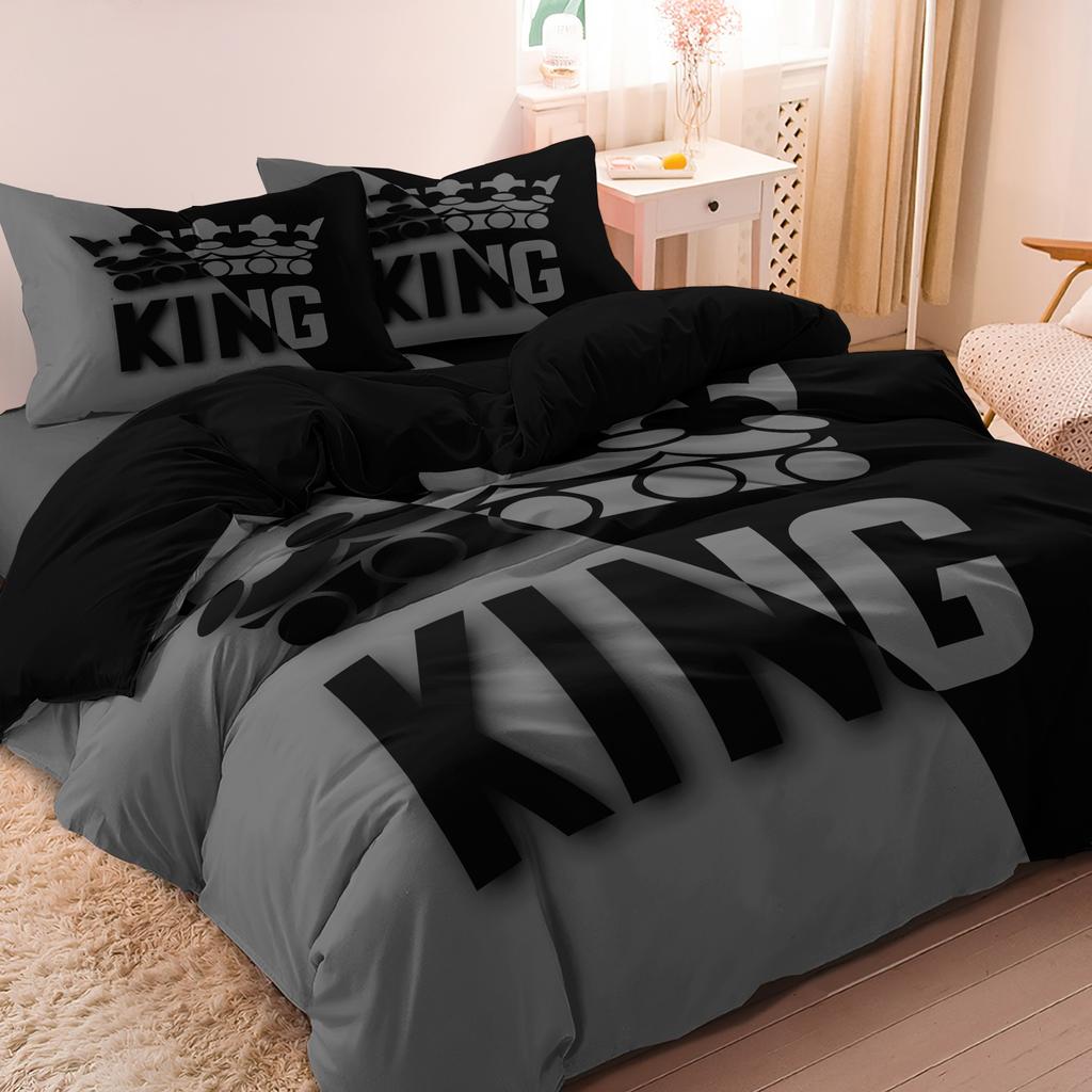 Grey and Black King Size Bed Pattern Down Duvet Cover Set Soft and Comfortable Bedroom and Dormitory Decoration Bedding Set