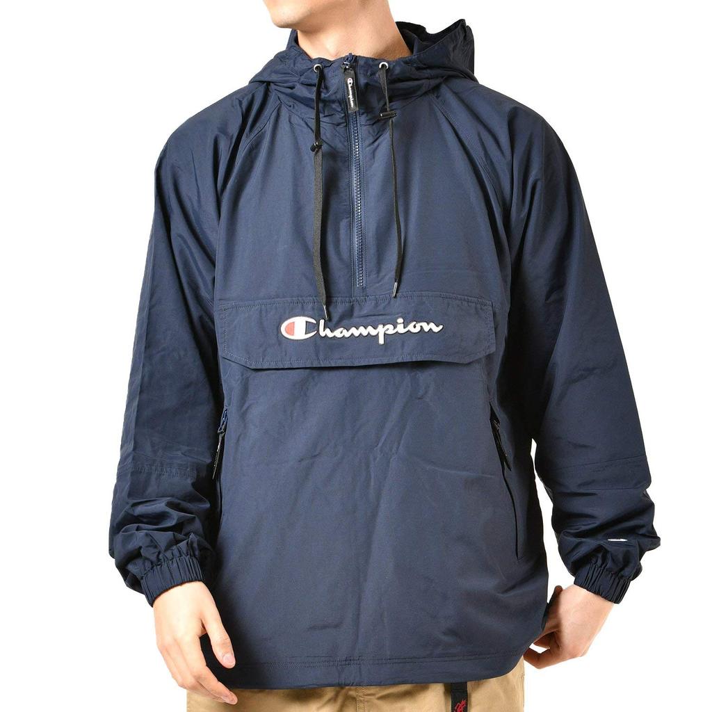 Champion Hooded Anorak Mesh Script Logo Size XL Men's Jacket, Water-Repellent, Lining, Embroidery, Navy, (C3-R603)
