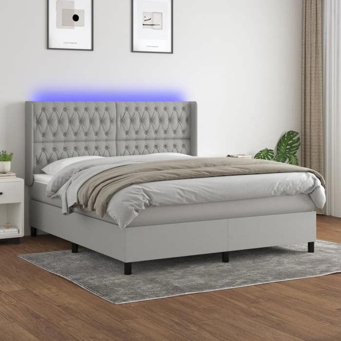 VidaXL Slat Bed Base with Mattress and LED, Upholstered Bed, Double Bed, Adult Bed for Interior Bedroom, 3138573