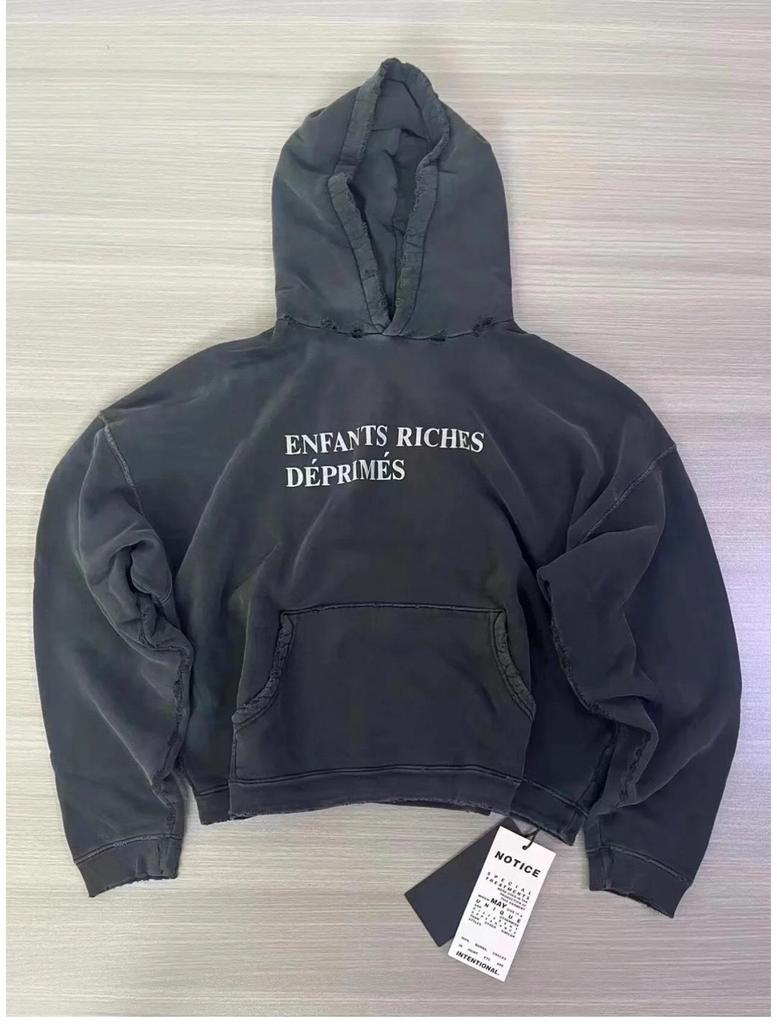 ERD Distressed Second Gen Letter Print Hooded Sweatshirt