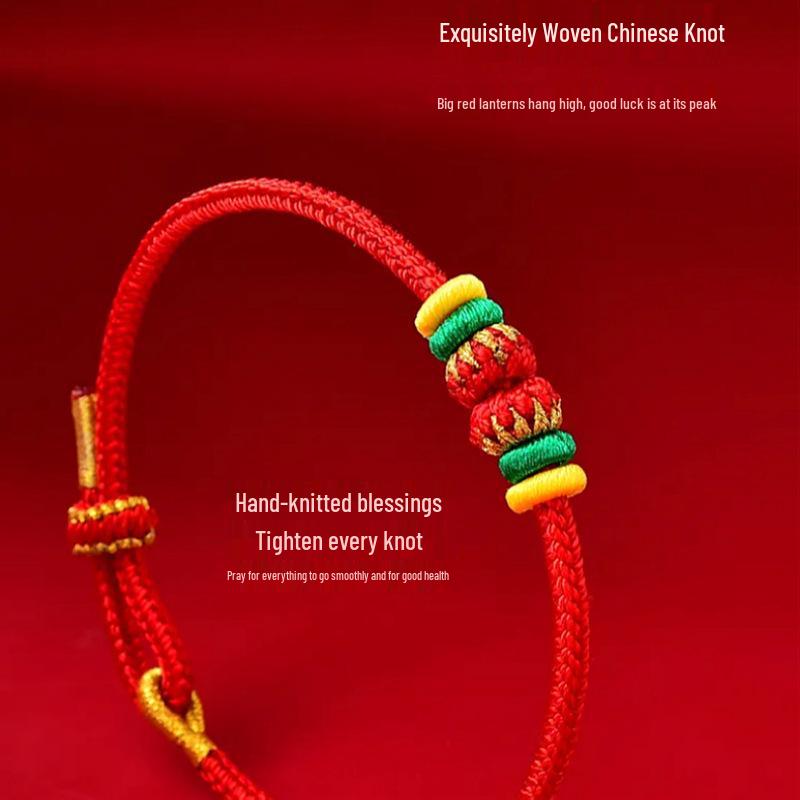 Pomyślna czerwona bransoletka Tai Sui dla kobiet – Styl Putuoshan, Zawieszka z rokiem urodzenia, Kompatybilna ze złotem, Szczęśliwa bransoletka na rękę