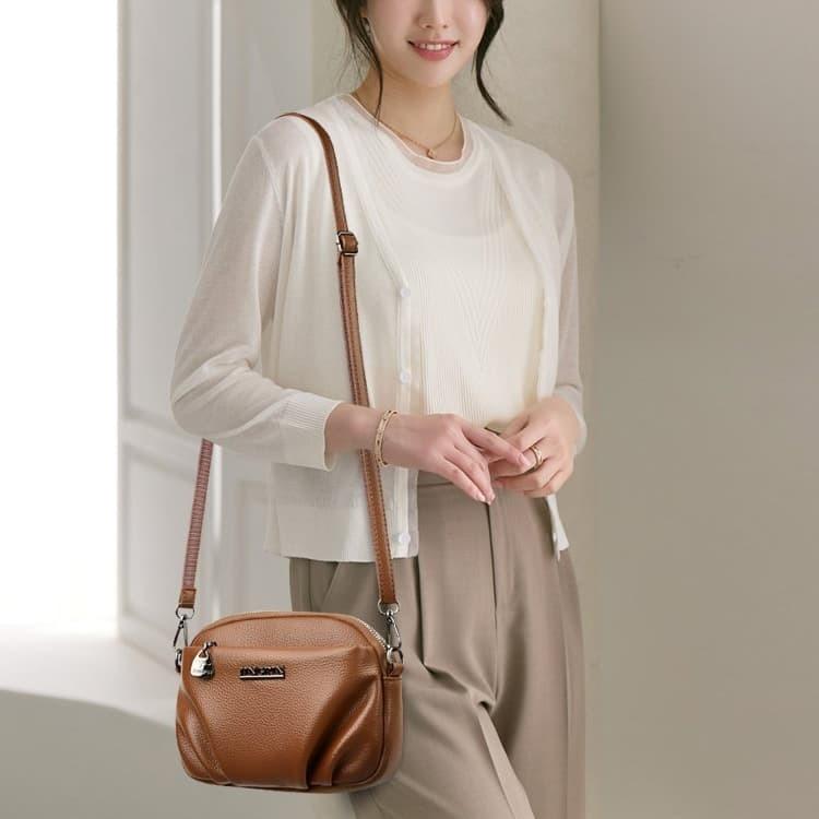 Lychee Pattern Soft Leather Messenger Bag Female