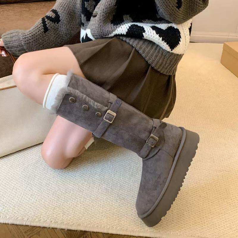 

Две модные зимние обуви для женщин на зиму 2025 года: новые, на толстой подошве, флисовые и утолщенные длинные теплые хлопковые ботинки для женщин 35 серый