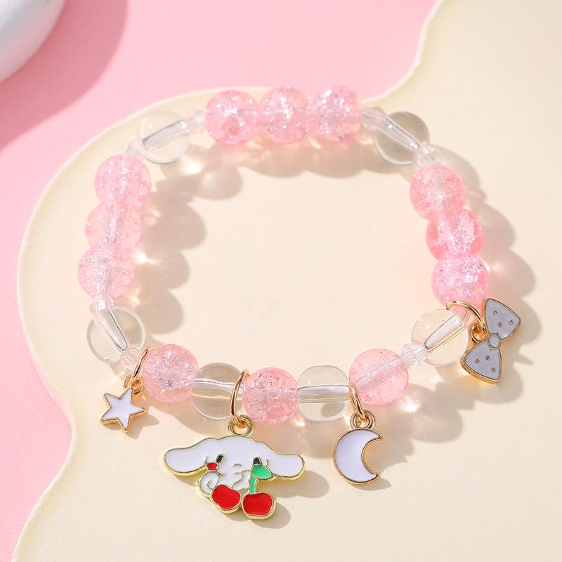 Sanrio Cinnamoroll Crystal Beaded Bracelet - Handmade Cartoon Gift for Female Students, Friends, and Couples.