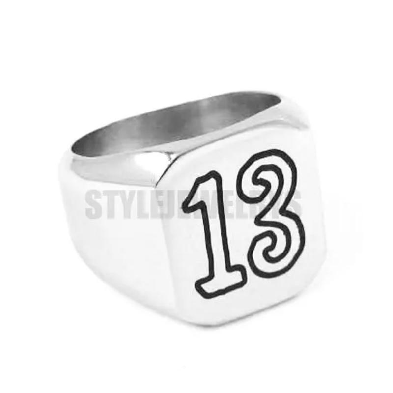 Anello Numero Personalità 13 Acciaio Inossidabile Fascino Moda Stella Biker Gioielli Regalo Uomo SWR0926